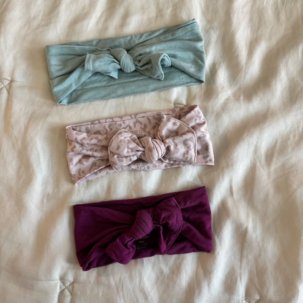 Kyte BABY Mint, Blush Leopard, and Plum Knot Headbands